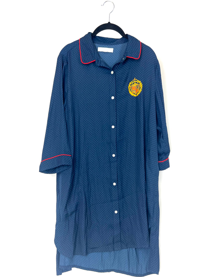 Navy Blue Long Sleeve Specked Nightgown - Small