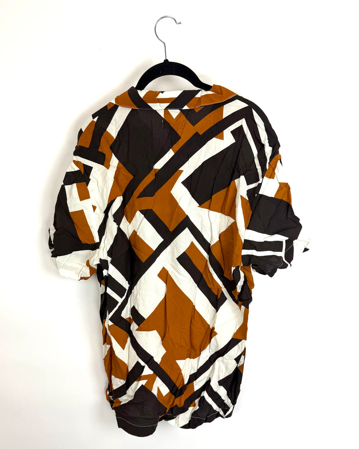 Mens Orange Abstract Button Down Top - Size 6/8