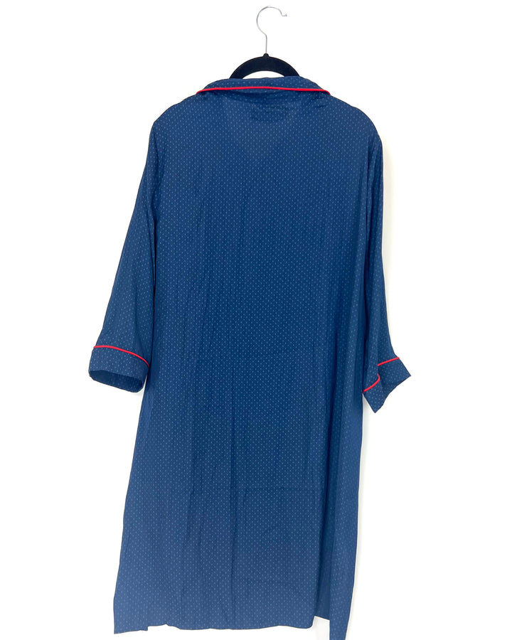 Navy Blue Long Sleeve Specked Nightgown - Small