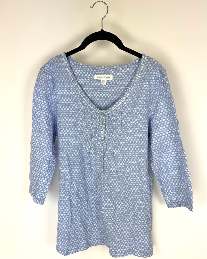 Pastel Blue Floral Pajama Set - Small
