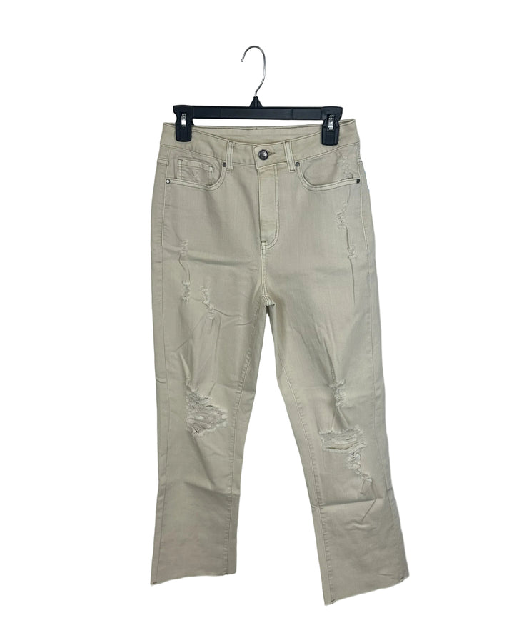 Cream Ripped Jean- Size 2/4