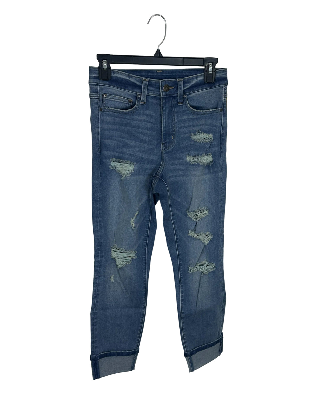 Blue Skinny Ripped Jeans with Cuffs- Size 4/6