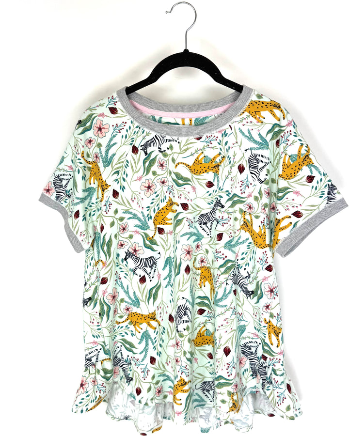 Mint Green Animal and Floral Pattern Pajama Set - Size 4/6