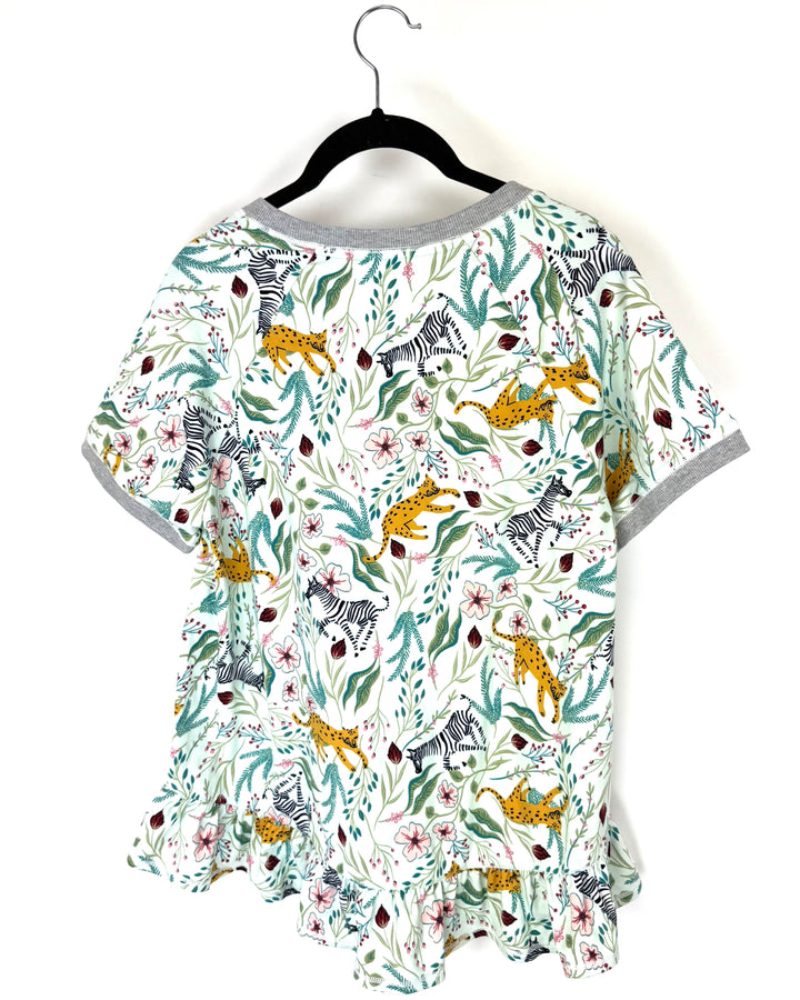 Mint Green Animal and Floral Pattern Pajama Set - Size 4/6