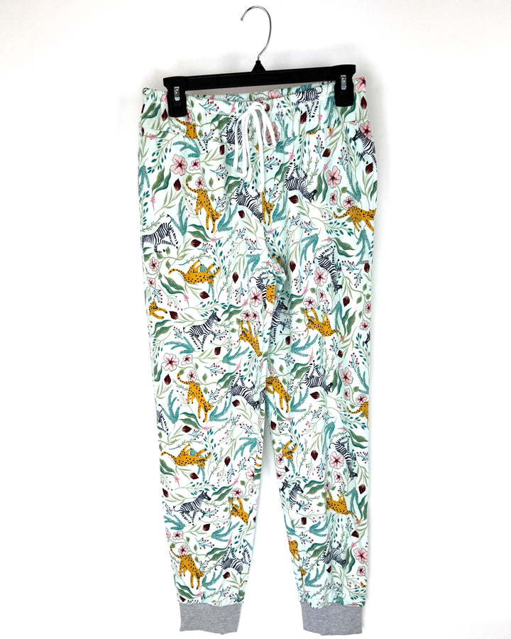 Mint Green Animal and Floral Pattern Pajama Set - Size 4/6