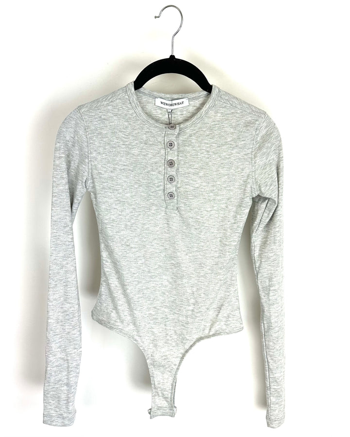 We Wore What Gray Ribbed Long Sleeve Bodysuit - Extra Extra Small