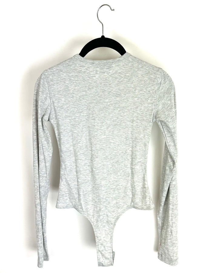 We Wore What Gray Ribbed Long Sleeve Bodysuit - Extra Extra Small