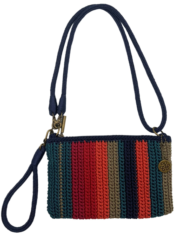 Navy Blue Striped Crochet Wristlet/Shoulder Bag