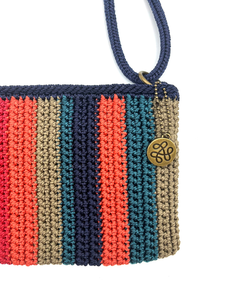 Navy Blue Striped Crochet Wristlet/Shoulder Bag