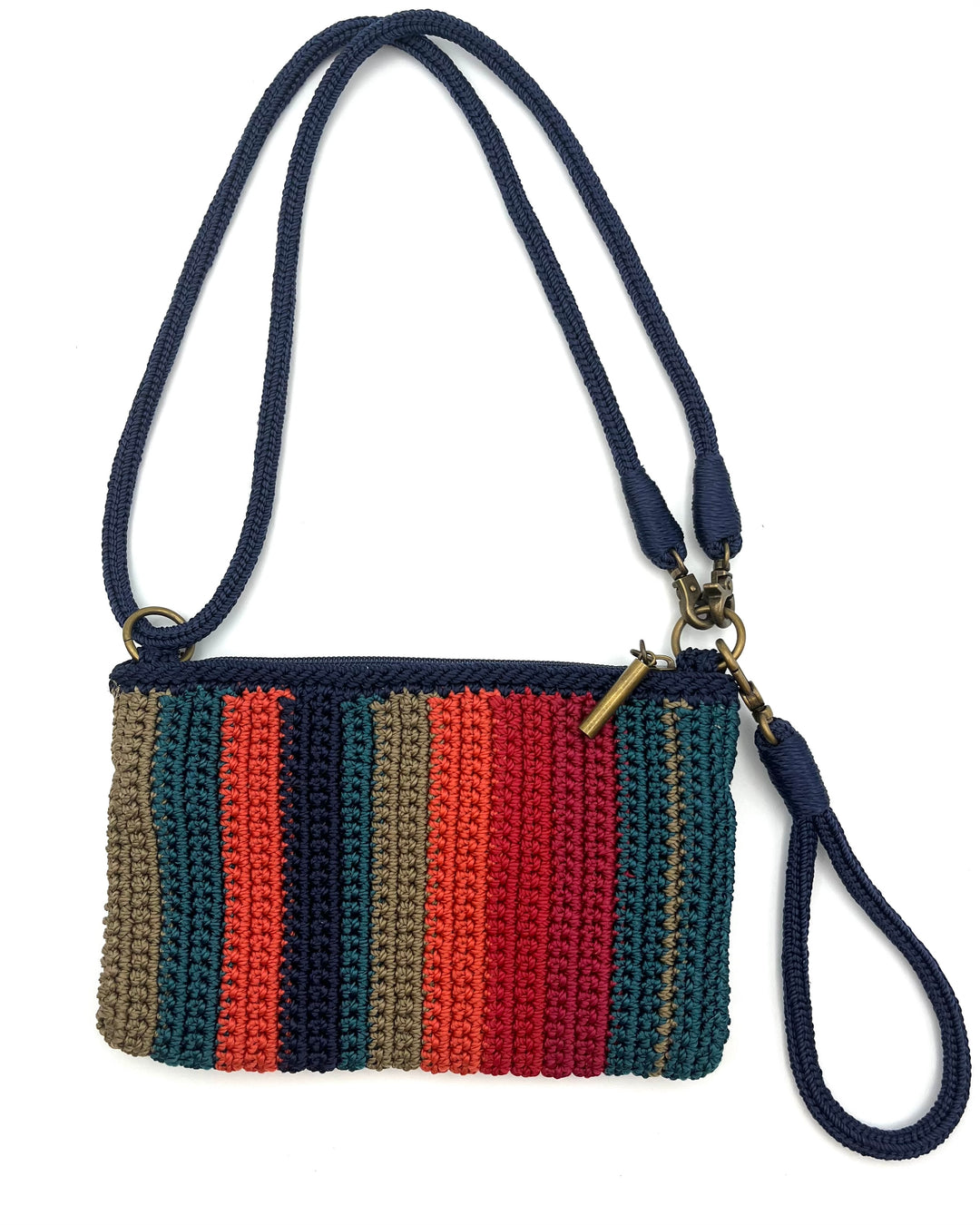 Navy Blue Striped Crochet Wristlet/Shoulder Bag