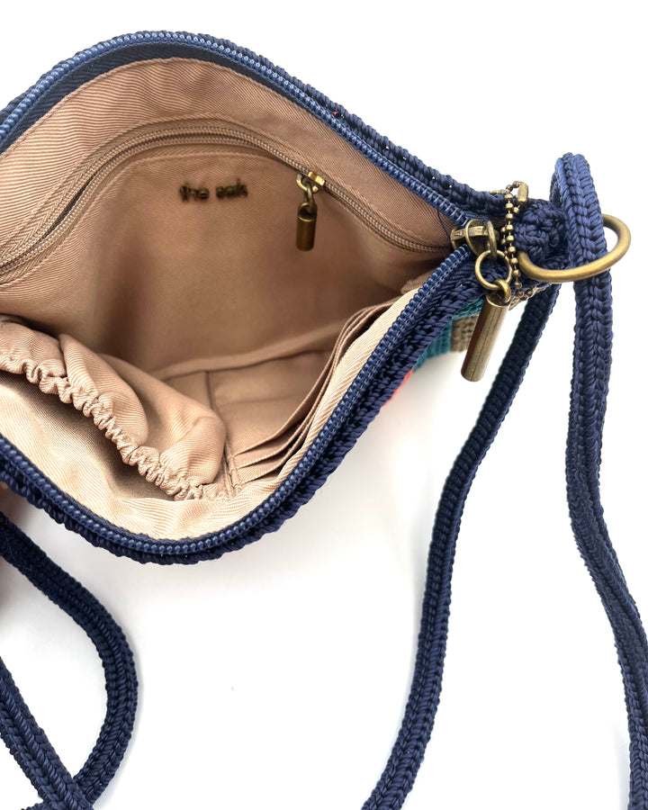 Navy Blue Striped Crochet Wristlet/Shoulder Bag