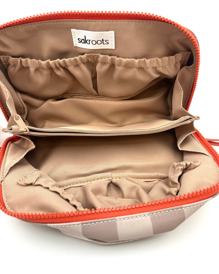 Beige Checkered Cosmetic Bag
