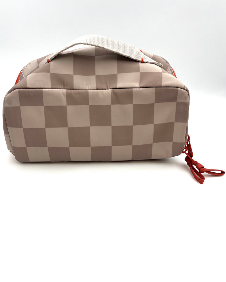 Beige Checkered Cosmetic Bag