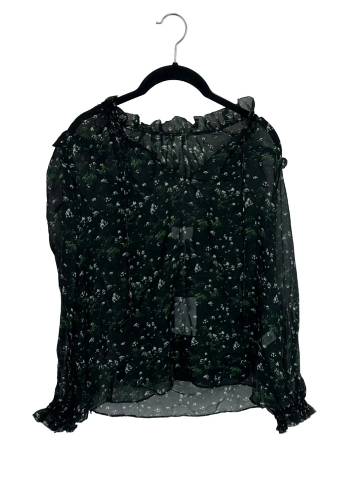 Black Floral Sheer Blouse – Size 2/4