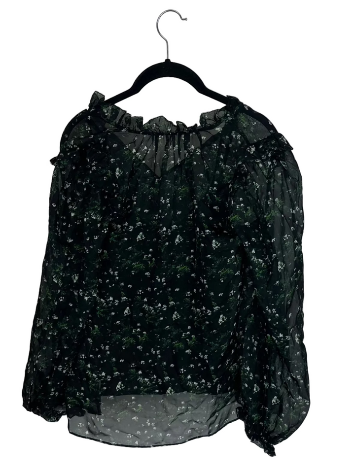 Black Floral Sheer Blouse – Size 2/4