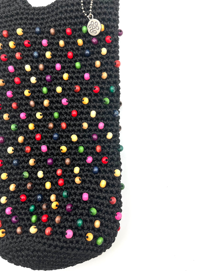 Black Deep Crochet Bag With Decorative Beading