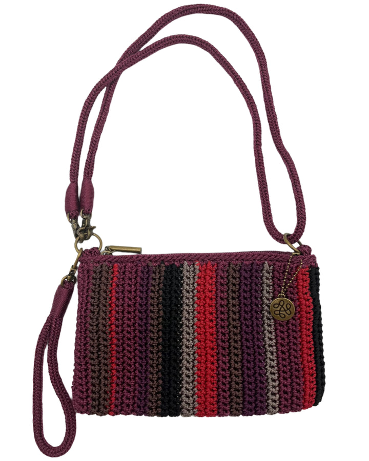 Burgundy Striped Crochet Wristlet/Shoulder Bag