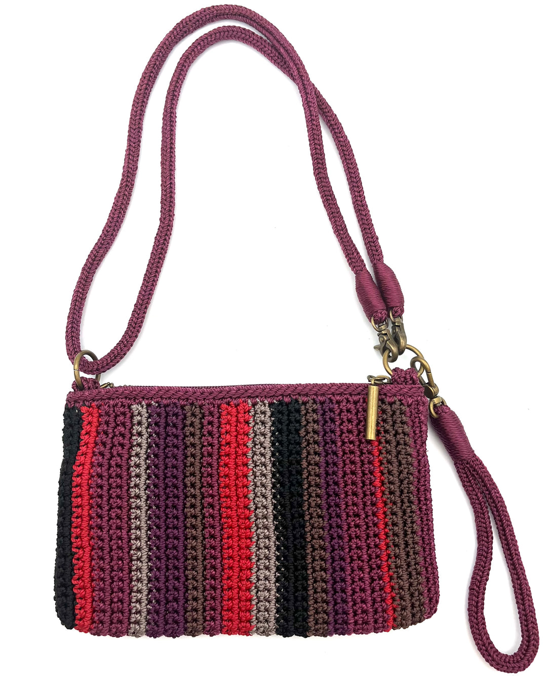 Burgundy Striped Crochet Wristlet/Shoulder Bag