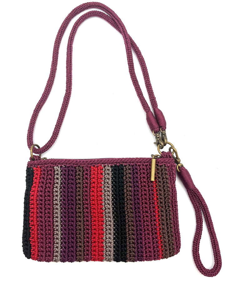 Burgundy Striped Crochet Wristlet/Shoulder Bag