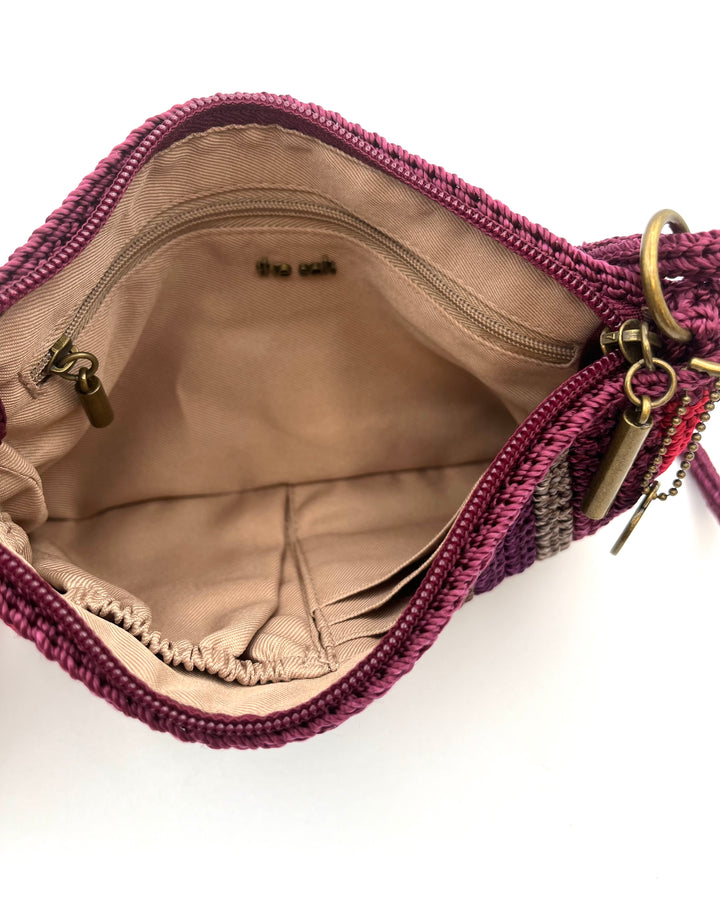 Burgundy Striped Crochet Wristlet/Shoulder Bag