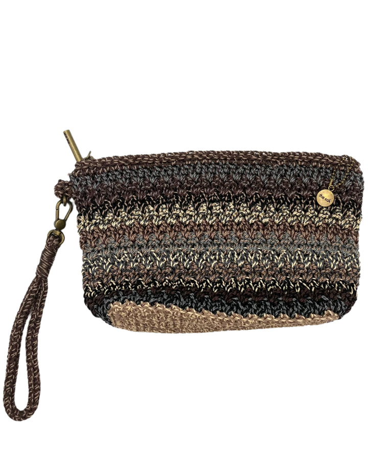 Brown Striped Crochet Wristlet