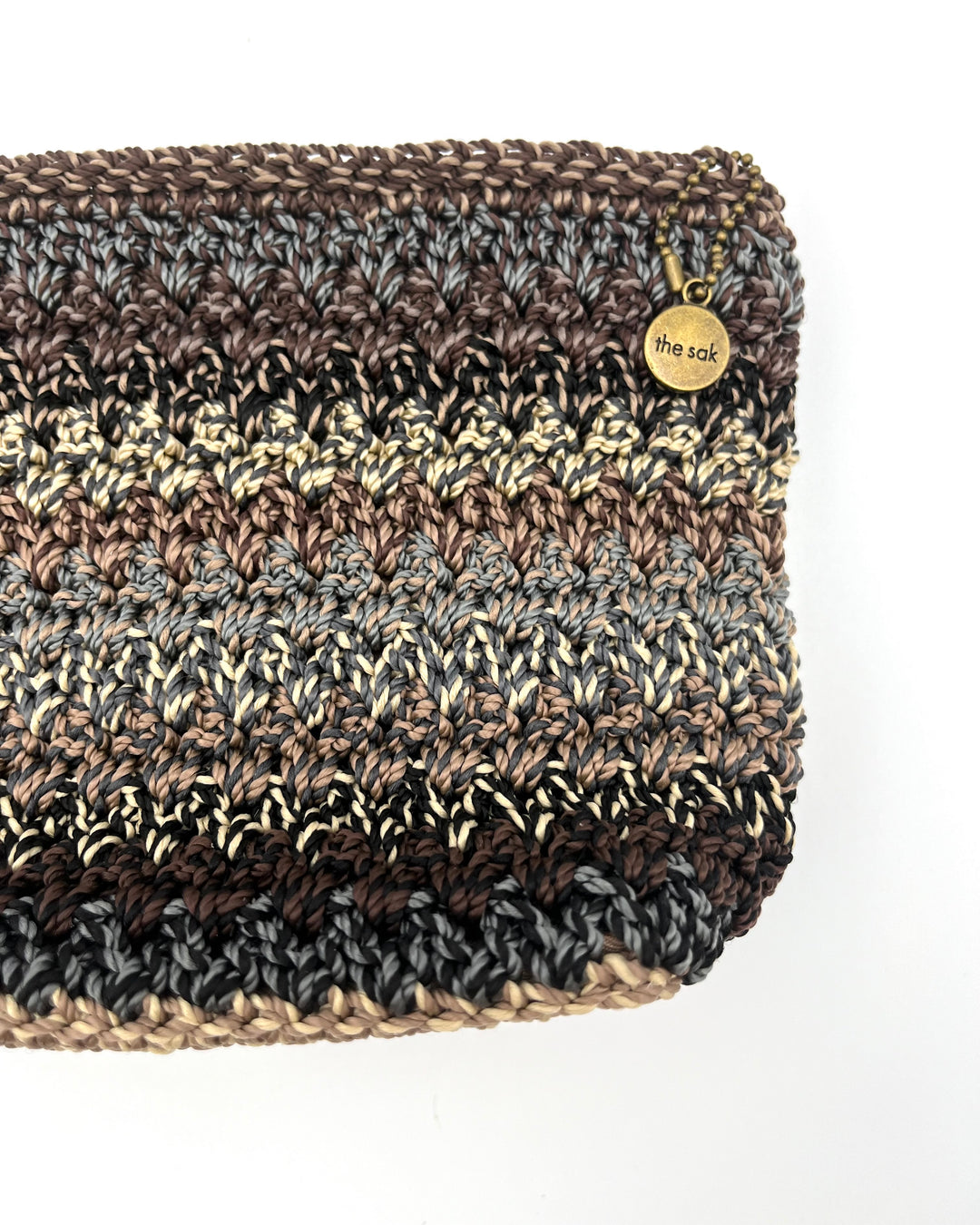 Brown Striped Crochet Wristlet