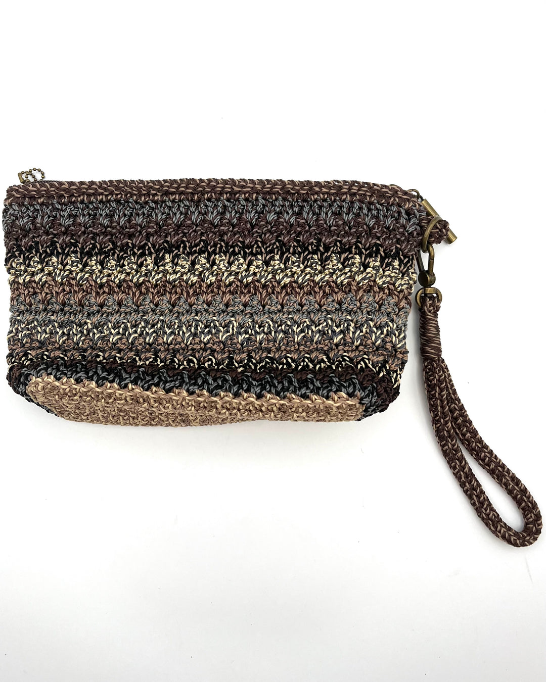 Brown Striped Crochet Wristlet