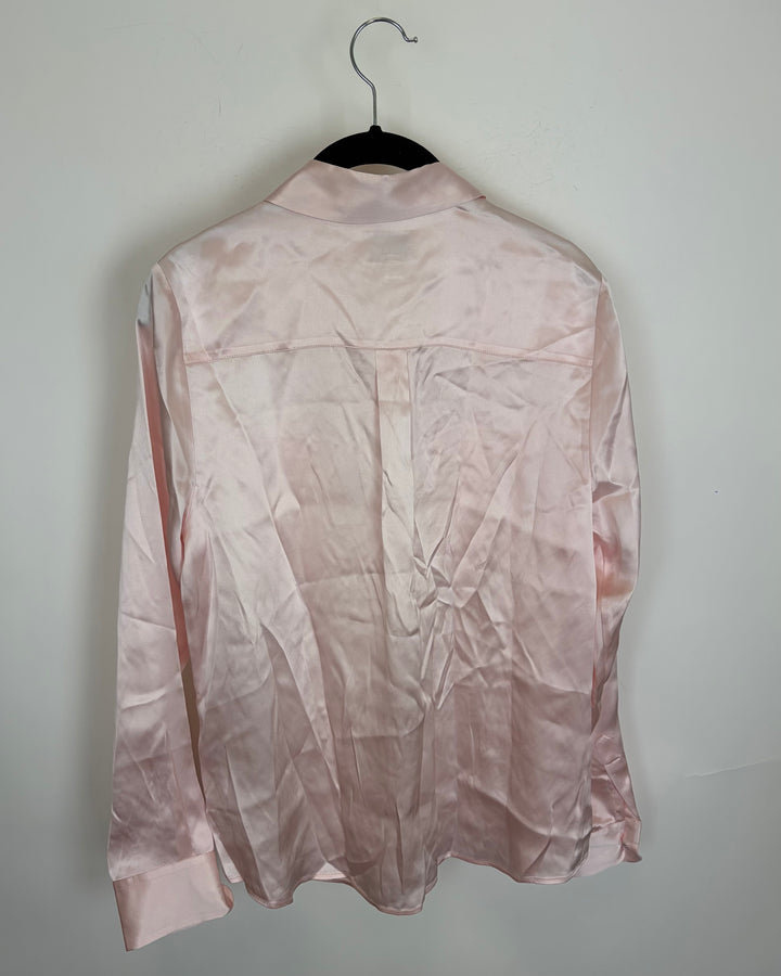 Soft Pink Collared Silk Button-Up Shirt - Size 6/8, 8/10, 10/12