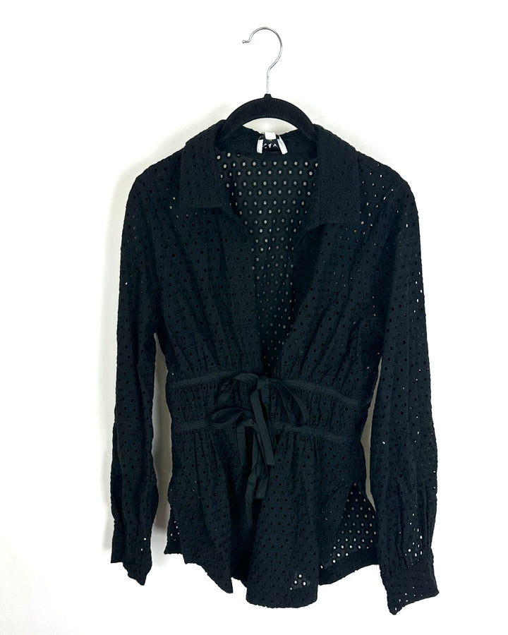 Black Eyelet Long Sleeve Shirt - Size 2/4