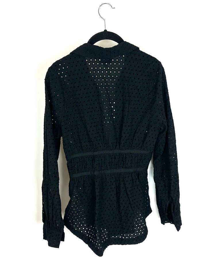 Black Eyelet Long Sleeve Shirt - Size 2/4
