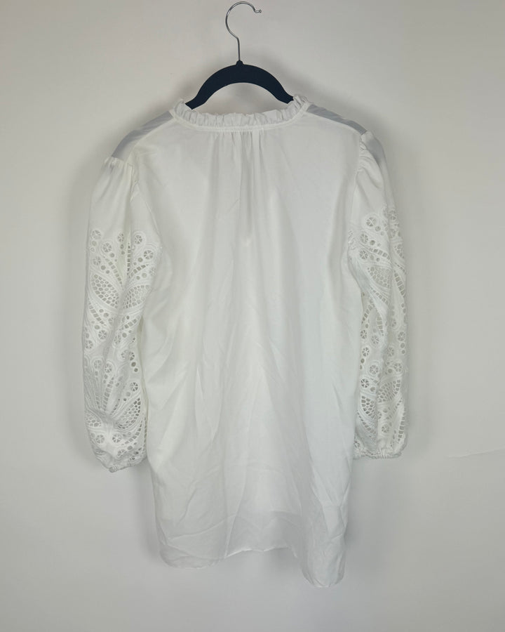 White Eyelet Long Sleeve Blouse - Size 6/8