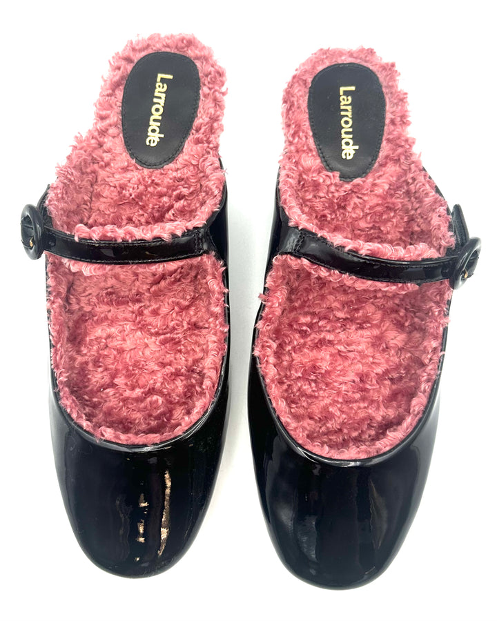 Black and Pink Sherpa Mules - Size 6.5