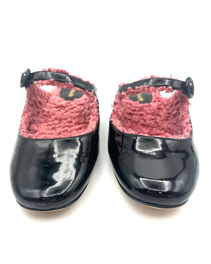 Black and Pink Sherpa Mules - Size 6.5