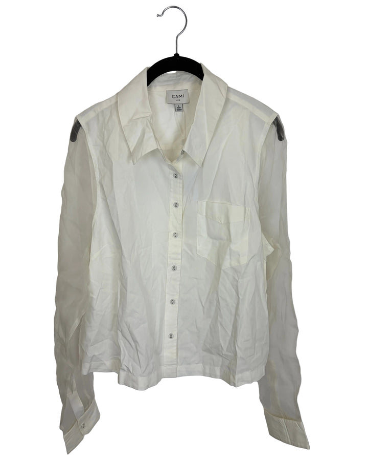 White Sheer Sleeve Button Up- Size 6/8