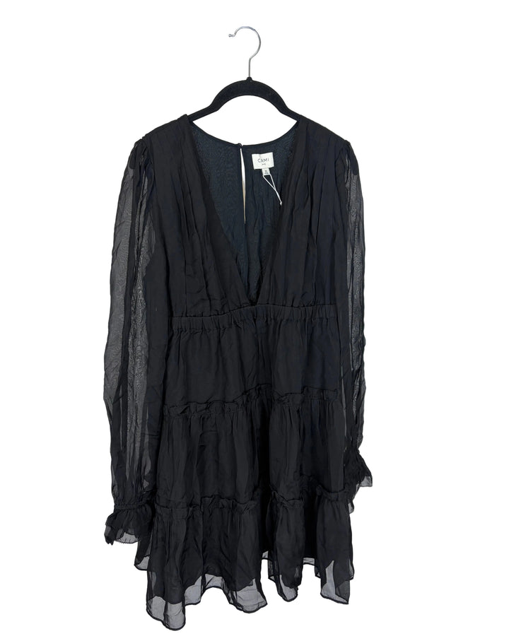 Black Sheer Sleeve Ruffle Dress- Size 4/6 and 8/10