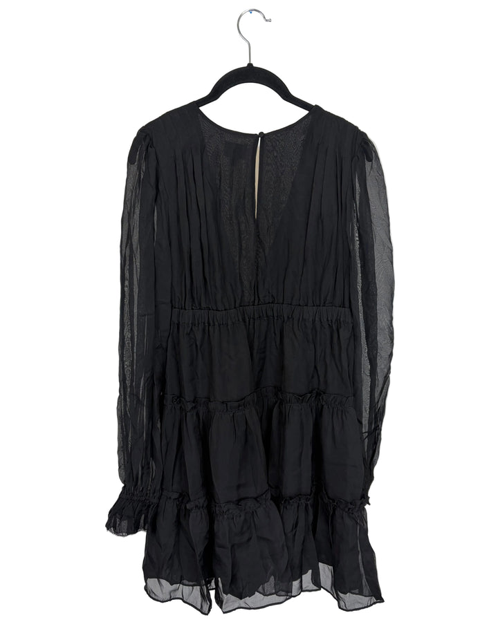 Black Sheer Sleeve Ruffle Dress- Size 4/6 and 8/10
