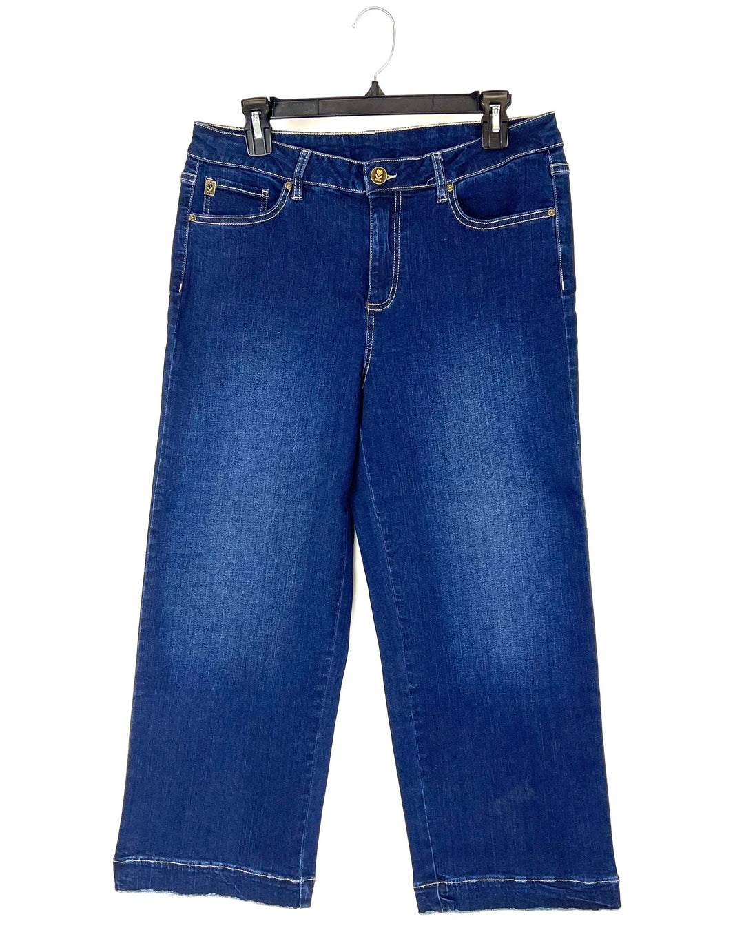 Dark Wash 3/4 Jeggings With Gold Stitching And Pockets - Size 12