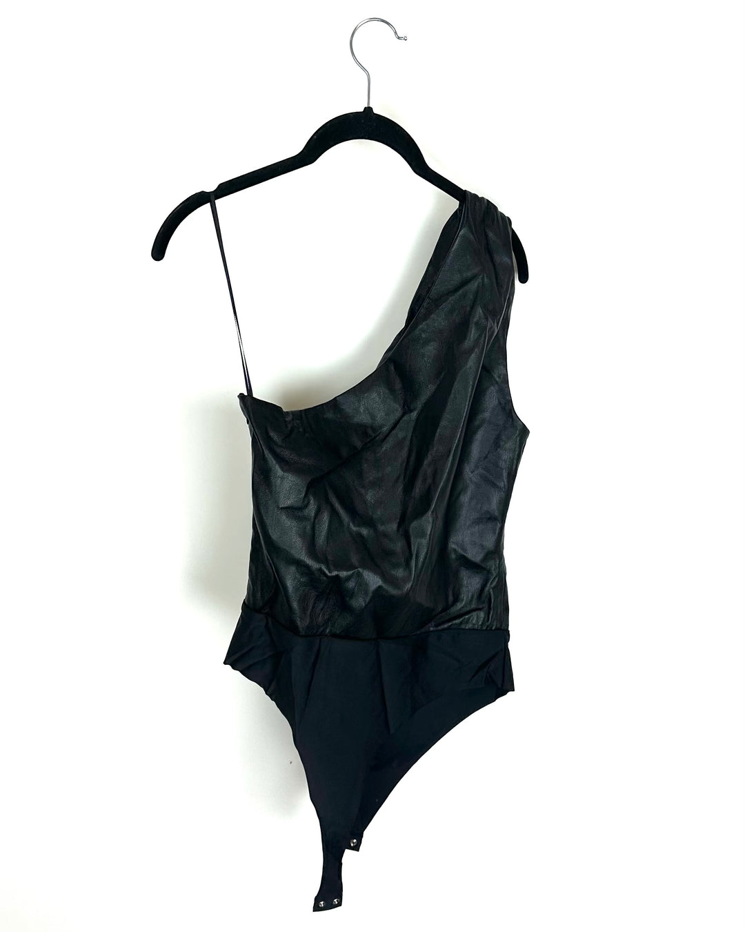 Black Faux Leather One Shoulder Bodysuit - Size 4/6