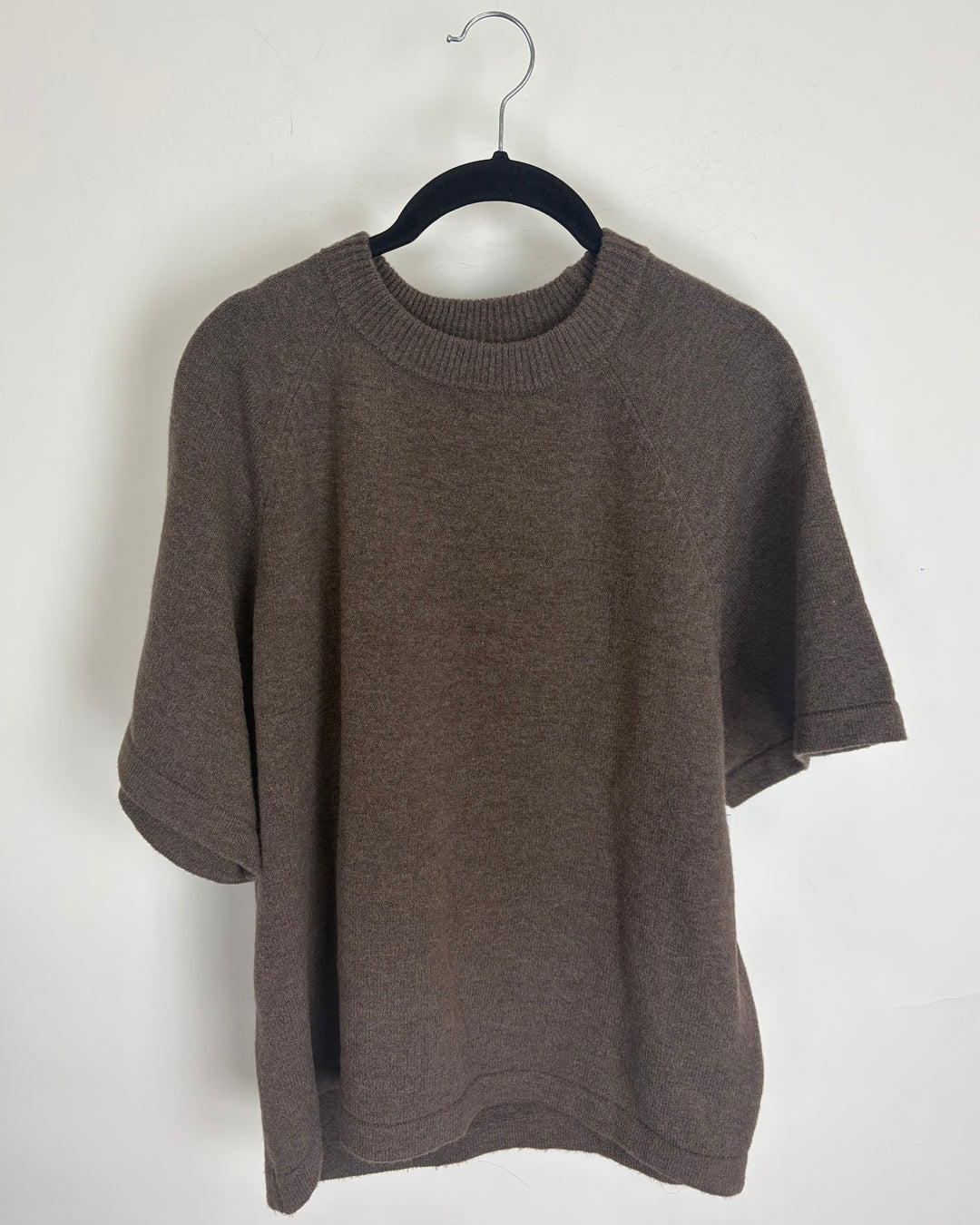 Dark Brown Short Sleeve Sweater Top - 1X