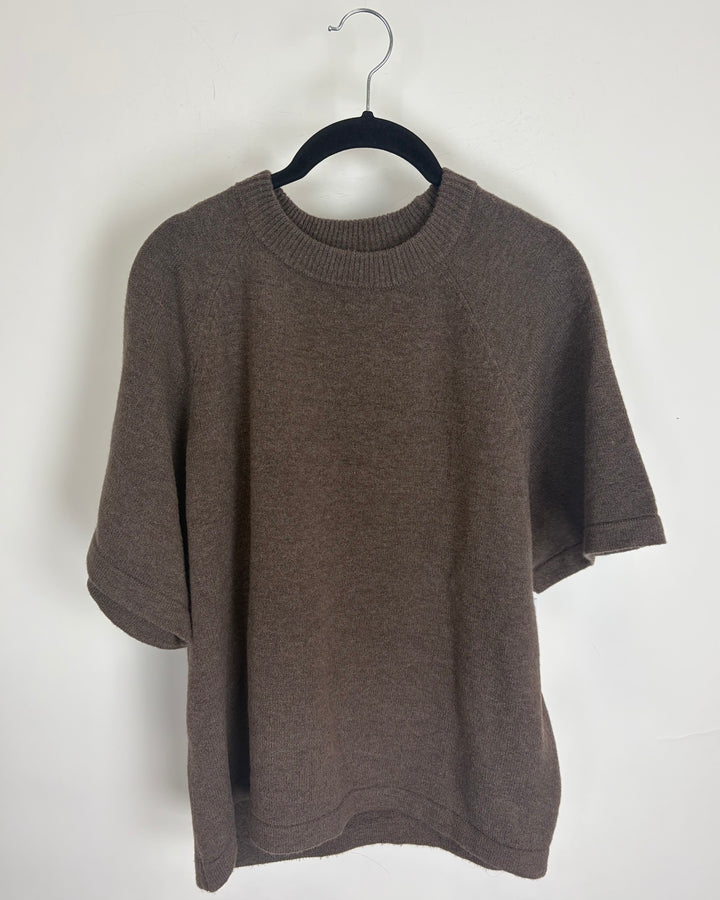 Dark Brown Short Sleeve Sweater Top - 1X