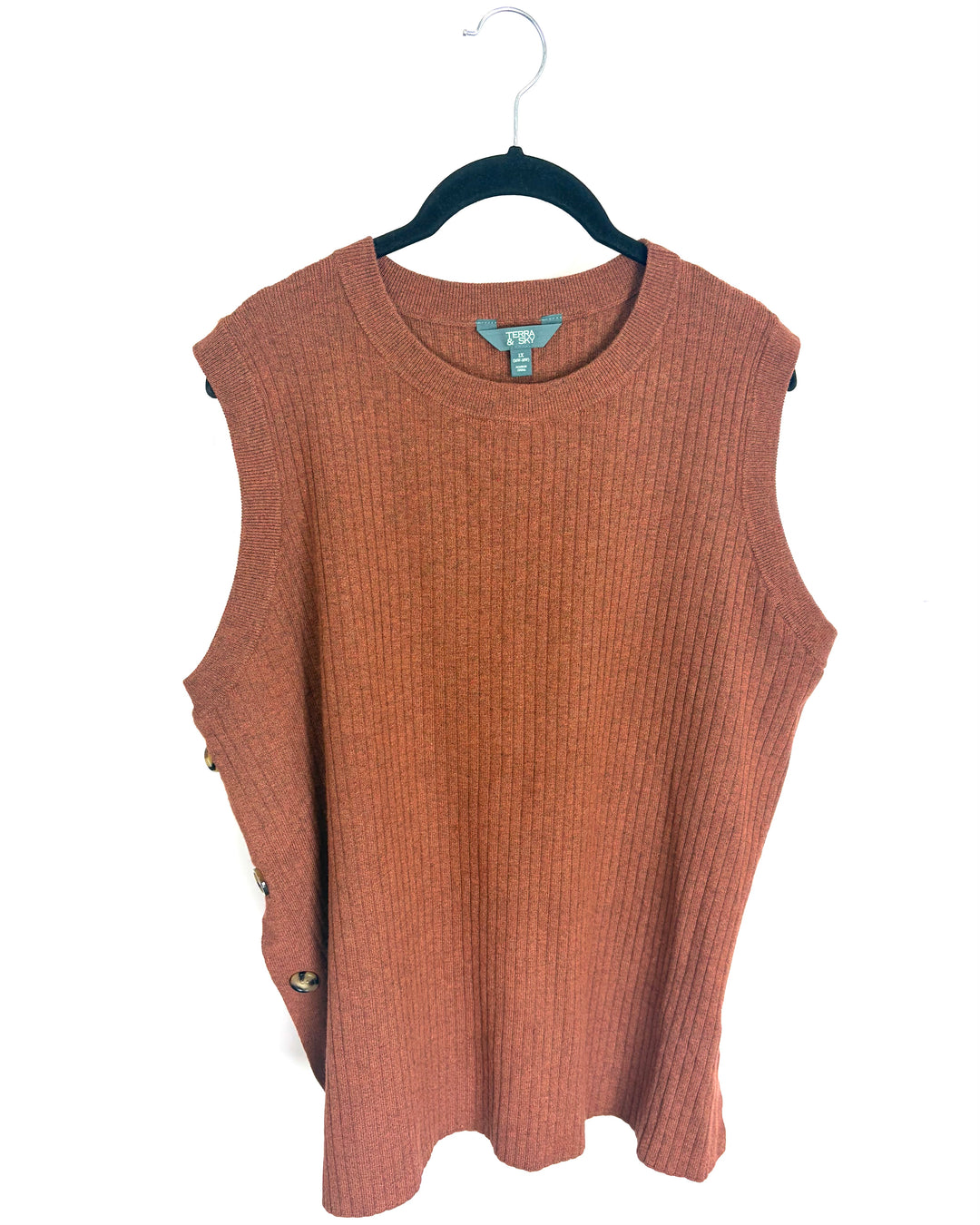 Dark Caramel Side Button Knit Top - 1X