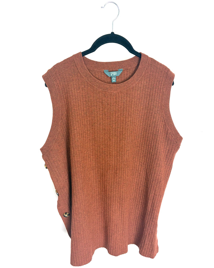 Dark Caramel Side Button Knit Top - 1X