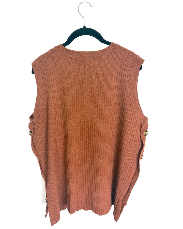Dark Caramel Side Button Knit Top - 1X