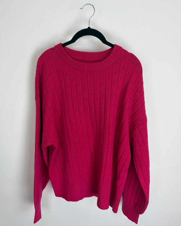 Bright Pink Pointelle Sweater - Size 14/16