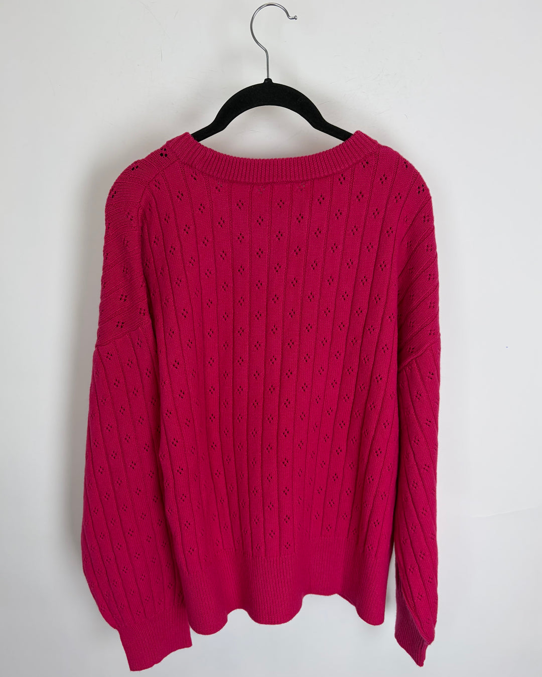 Bright Pink Pointelle Sweater - Size 14/16