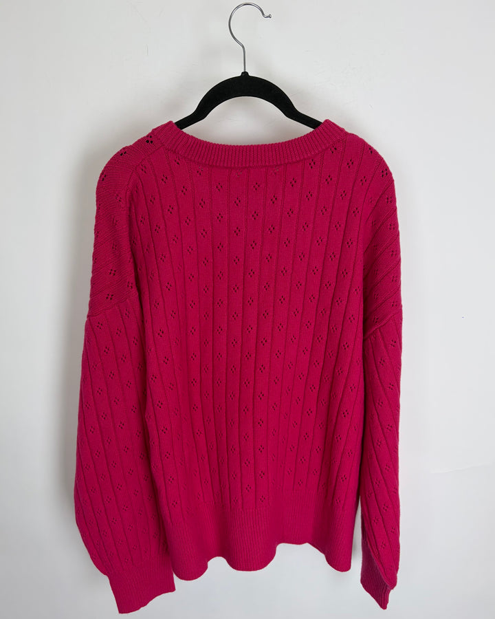 Bright Pink Pointelle Sweater - Size 14/16