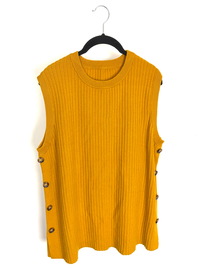Honey Yellow Side Button Knit Top - 1X