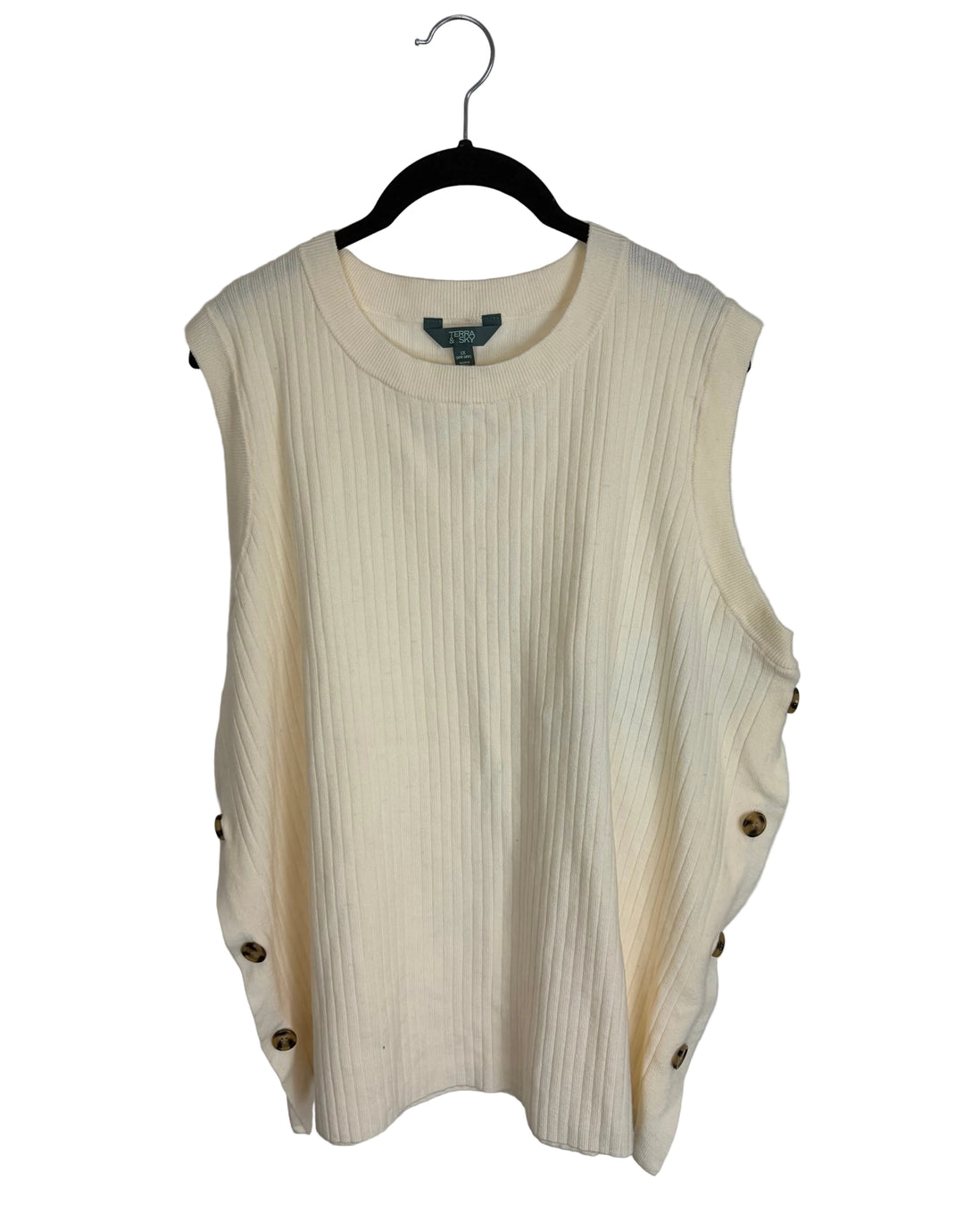 Cream White Side Button Knit Top - 1X