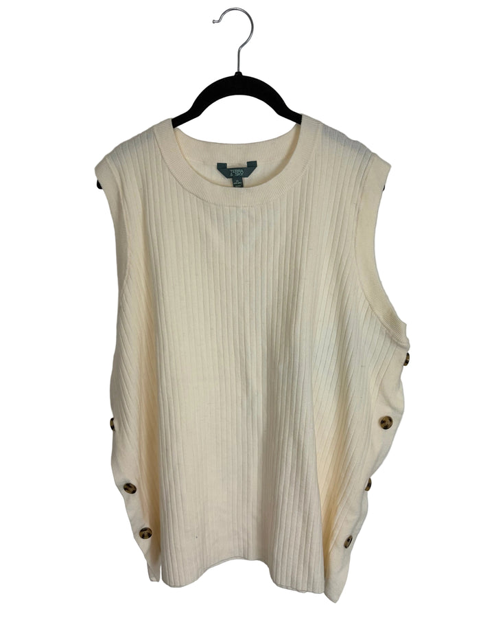 Cream White Side Button Knit Top - 1X