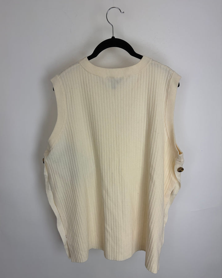 Cream White Side Button Knit Top - 1X